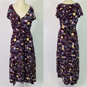 ModCloth Purple Floral Flattery Maxi Dress Medium Womens High Low Pockets Empire
